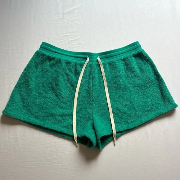 OUTERKNOWN green terry cloth knit high rise elastic waist drawstring shorts - Picture 1 of 7